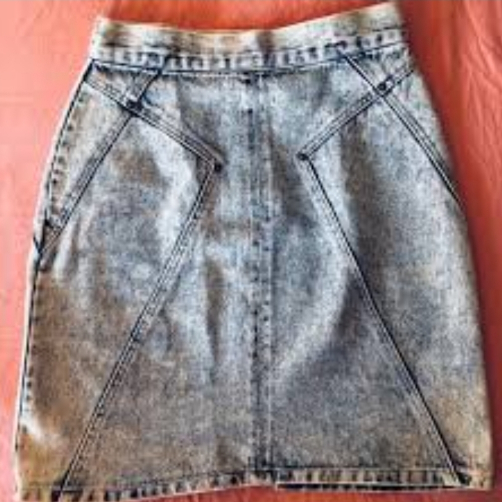 Vintage 80s High Waist Acid Wash Denim Skirt Small